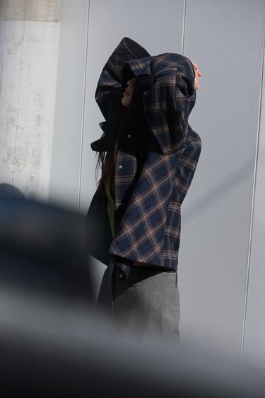 체크 패턴 후드 패딩 점퍼 - Zara 레드/블루마린