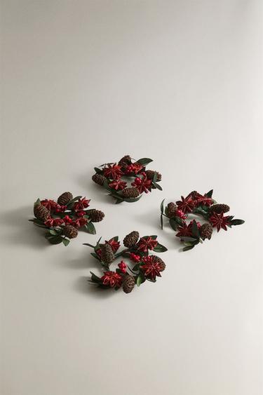SET OF CHRISTMAS DRIED LEAVES NAPKIN HOLDERS (SET OF 4) - Red by Zara - Image 1