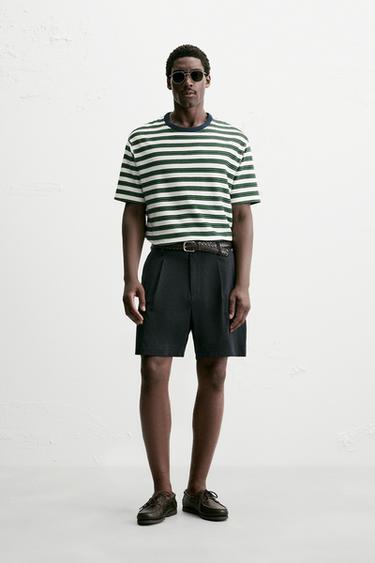 STRIPED JACQUARD T-SHIRT - Green / Ecru by Zara