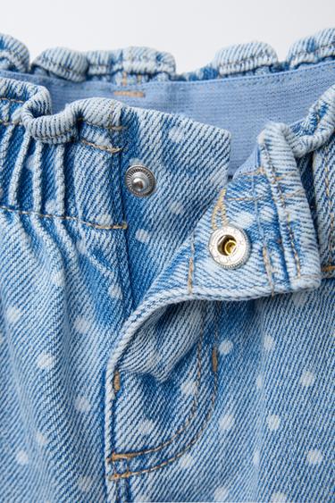 PANTALON EN JEAN PAPERBAG À POIS - Bleu moyen de Zara - Image 1