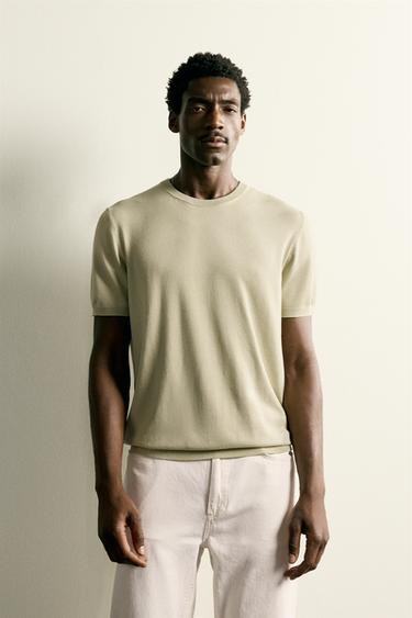 BASIC REGULAR FIT KNIT T-SHIRT - Light green by Zara