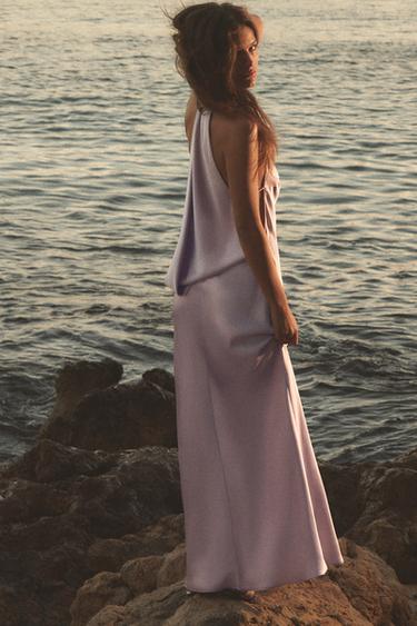 Zara SATIN HALTER DRESS - Lilac