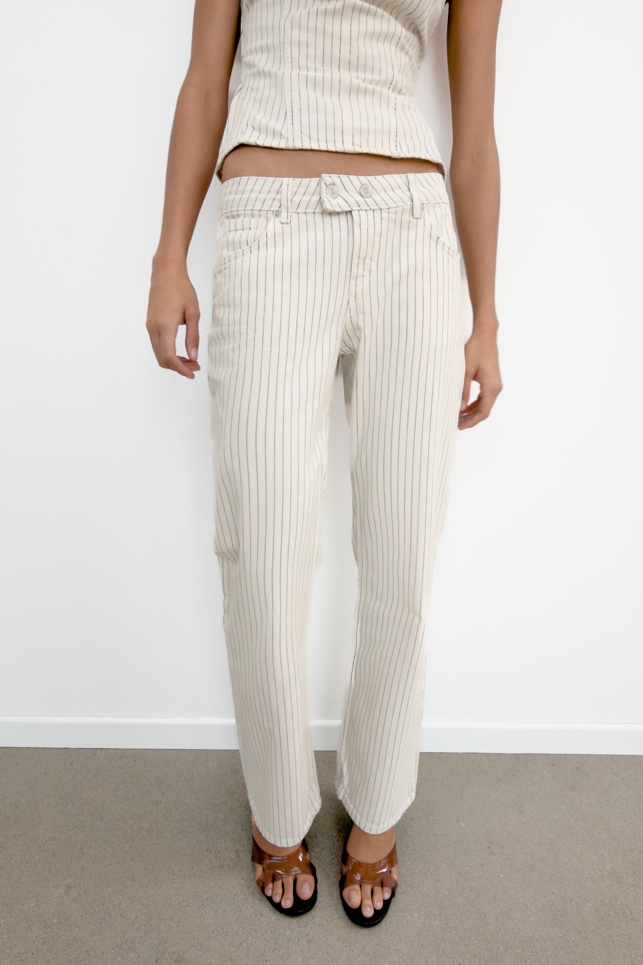 TRF LOW RISE STRIPED STRAIGHT JEANS