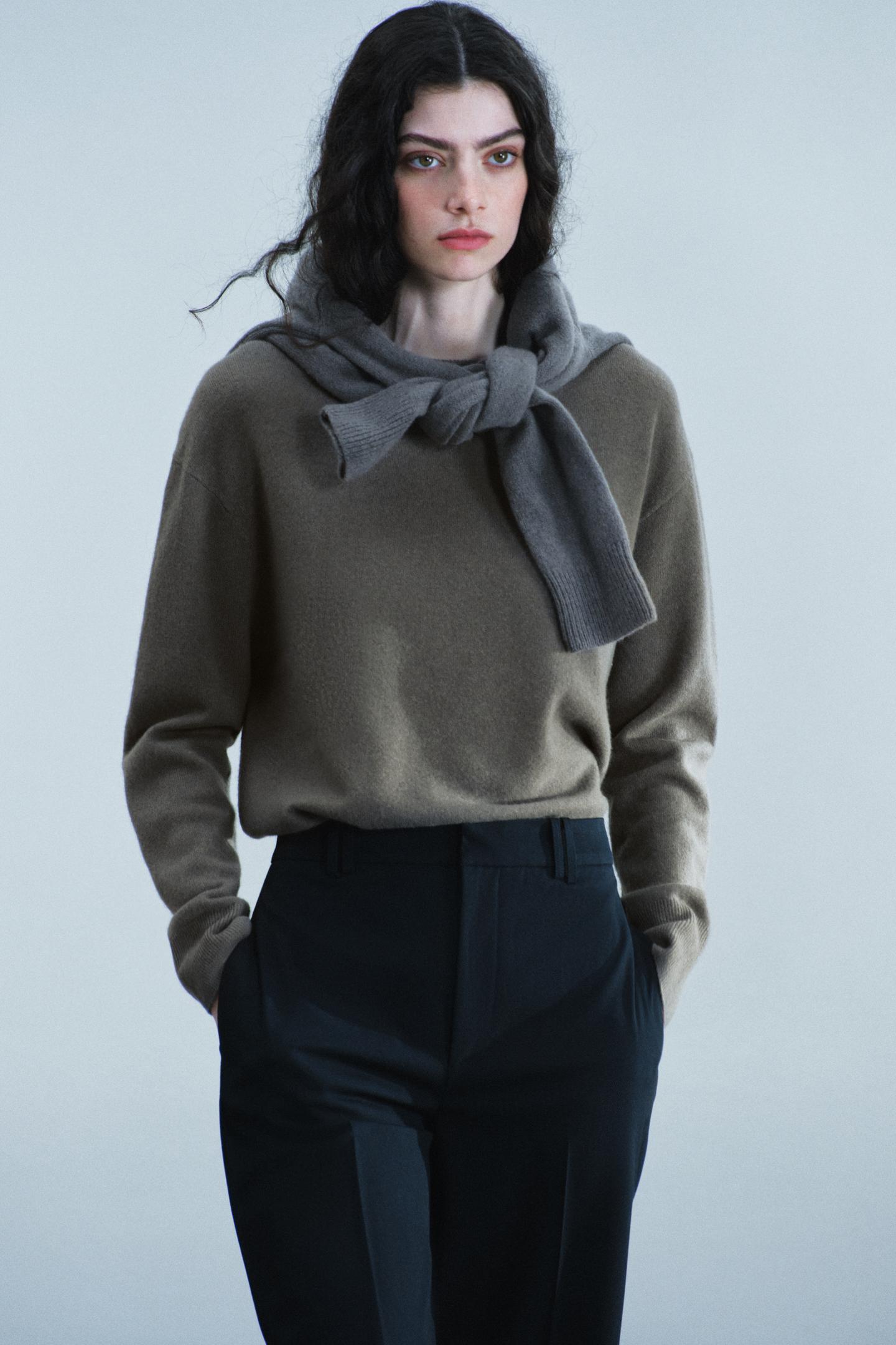 Женский свитер Zara Oversized 100% Wool Jumper, цвет: Серо-коричневый серый — фото 4