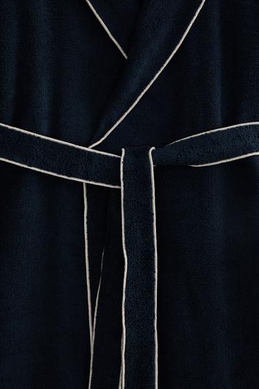 Zara OVERLOCK COTTON BATHROBE (320 GXM²) - Ink blue