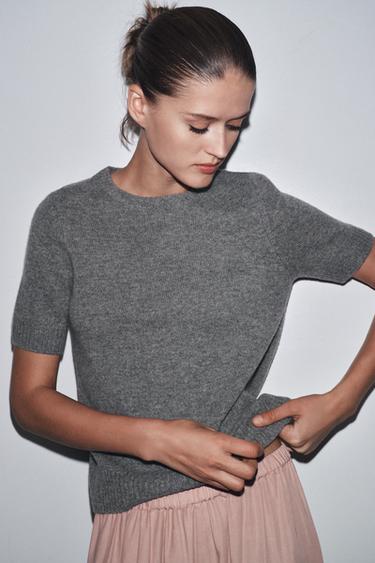TOP MED KORTE ÆRMER 100% ULD - mellemgrå fra Zara