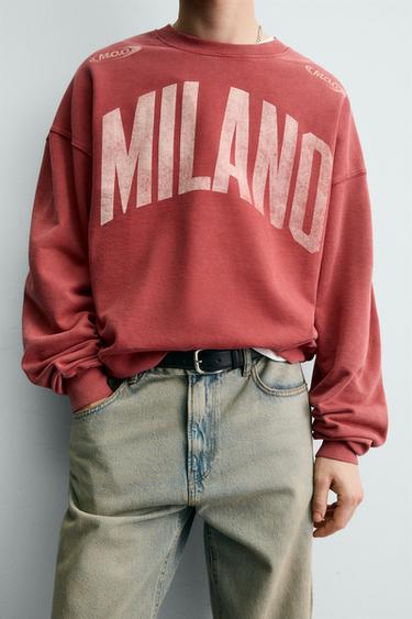 Zara WASHED COMBINATION PRINT SWEATSHIRT - Mid-red