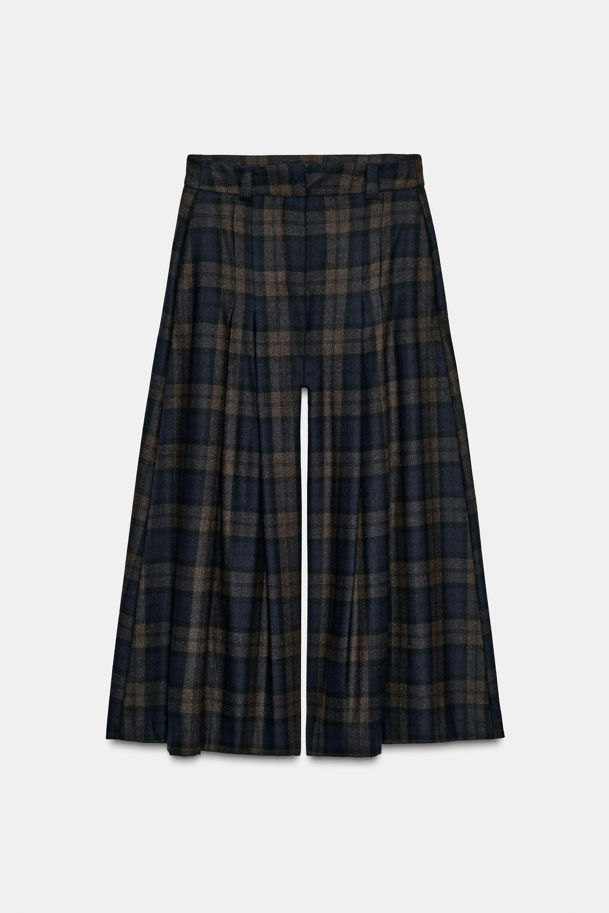 PLAID WOOL BLEND PANTS ZW COLLECTION