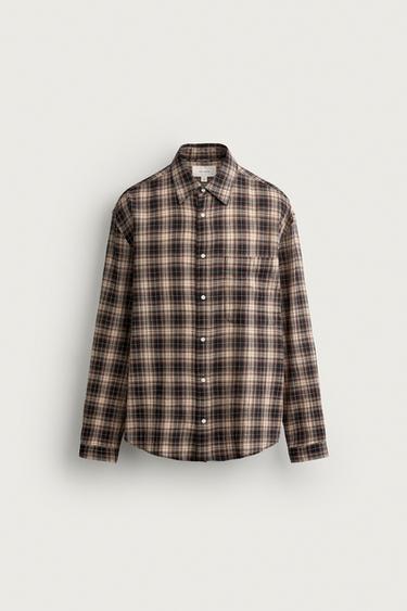CHEMISE COUPE DÉCONTRACTÉE À CARREAUX - Marron de Zara