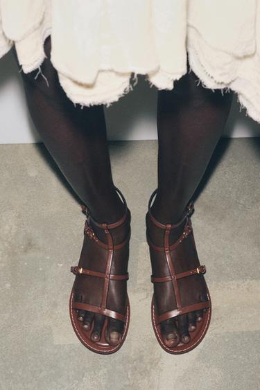 STRAPPY BUCKLE SANDALS - Brown by Zara - Image 1