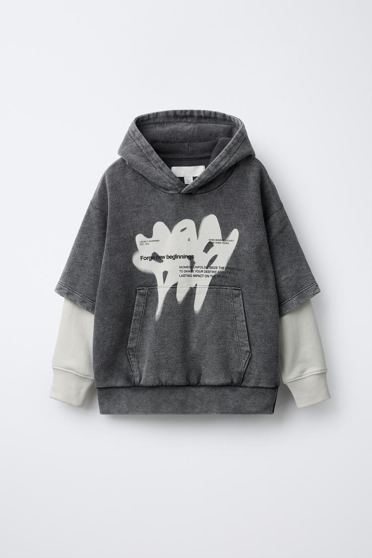 Sleeve Double Color Hoodie DOUBLE SLEEVE PRINT SWEATSHIRT Gray
