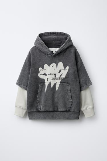 Zara DOUBLE SLEEVE PRINT SWEATSHIRT - Gray / Beige