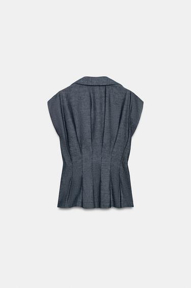CHEMISE AJUSTÉE À PINCES AVEC LIN - Bleu de Zara - Image 1