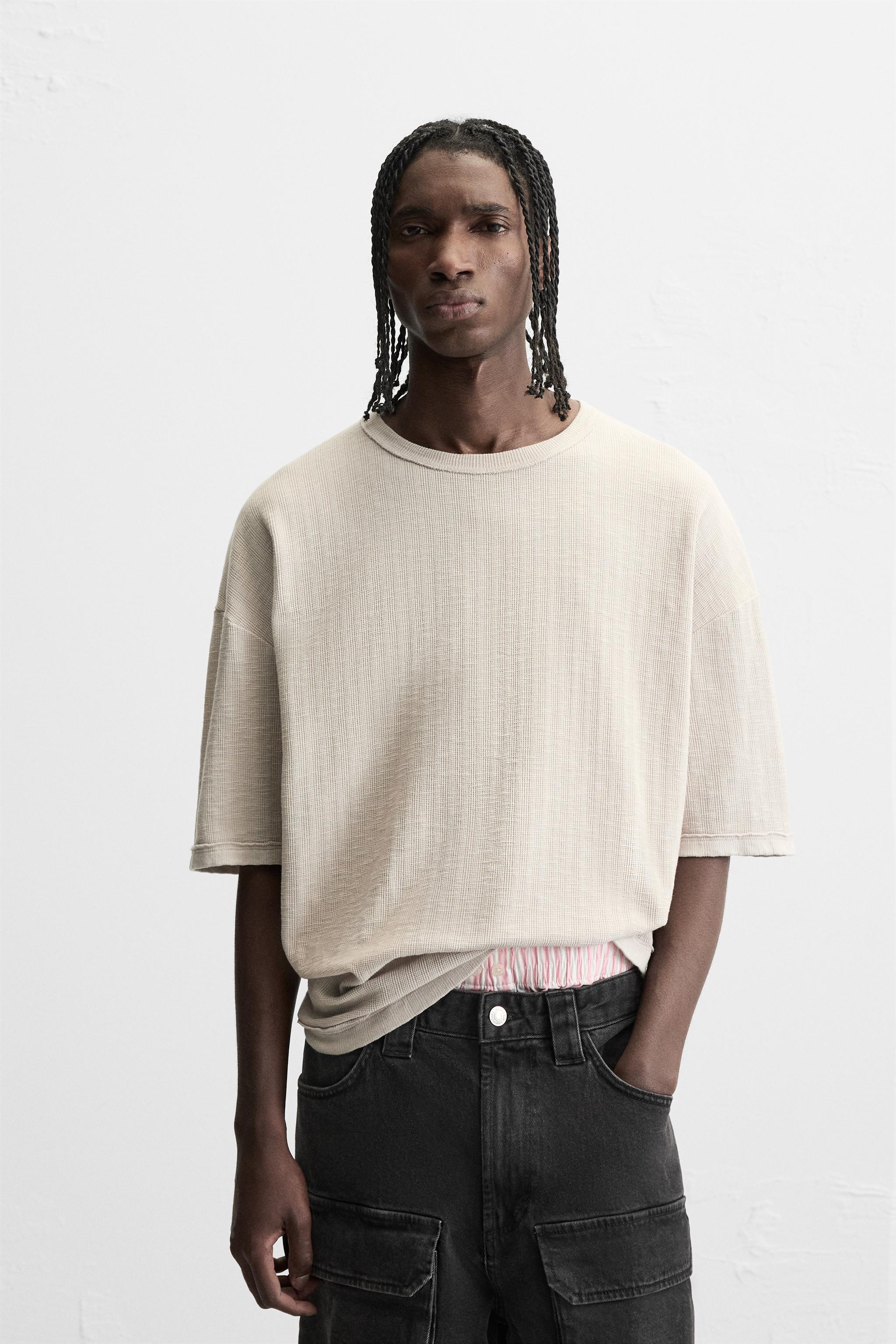 ★ZARA★ WASHED TEXTURED KNIT T-SHIRT WASHED TEXTURED KNIT T-SHIRT - Ice | ZARA United States