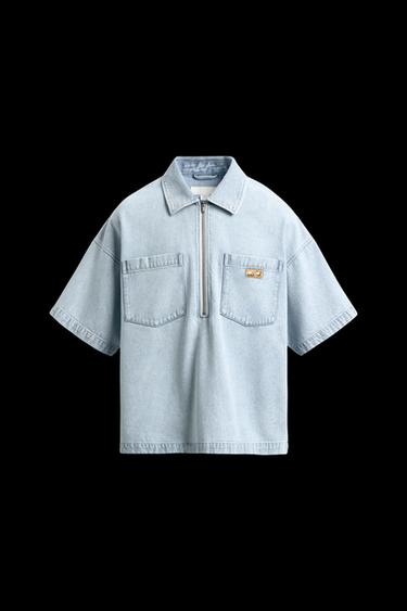 Zara LIGHT DENIM POLO SHIRT - Light blue - Image 0