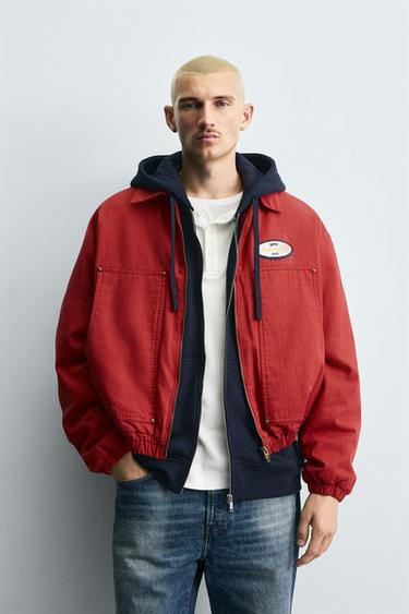 Zara EMBROIDERED BOXY FIT JACKET - Red