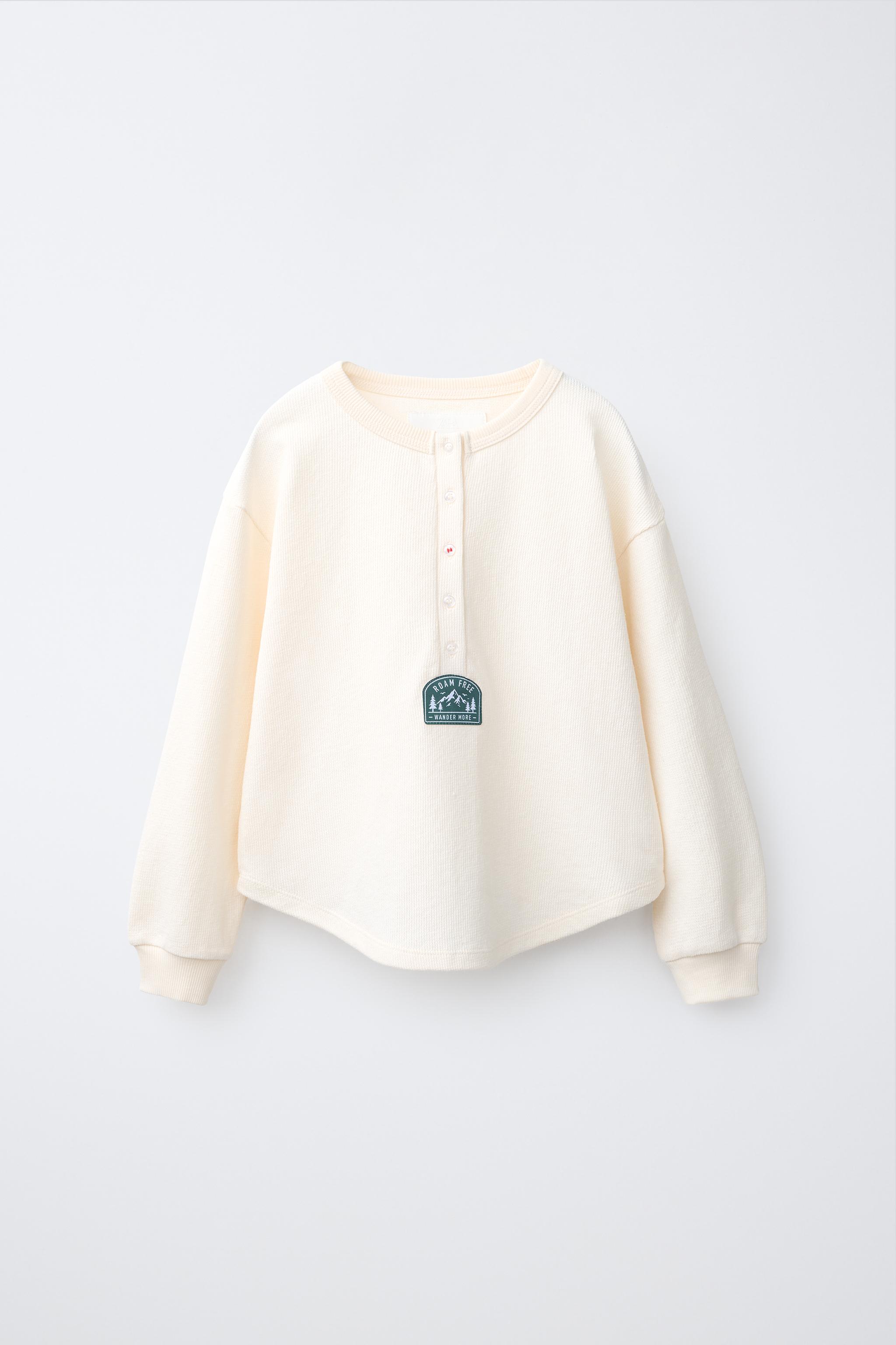 HENLEY T-SHIRT WITH LABEL — Ecru
