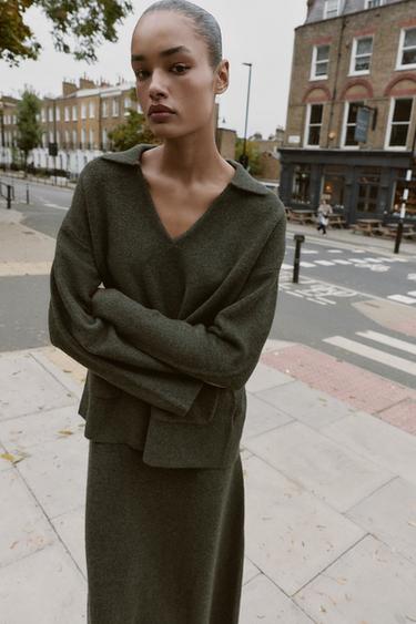 SOFT-TOUCH KNIT POLO JUMPER - Green marl by Zara