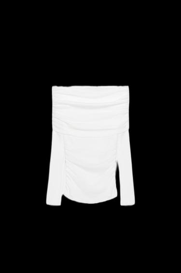 GATHERED BANDEAU T-SHIRT - Oyster-white by Zara - Image 0