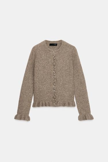 KNIT CARDIGAN WITH RUFFLE TRIMS - Mink by Zara - Image 0