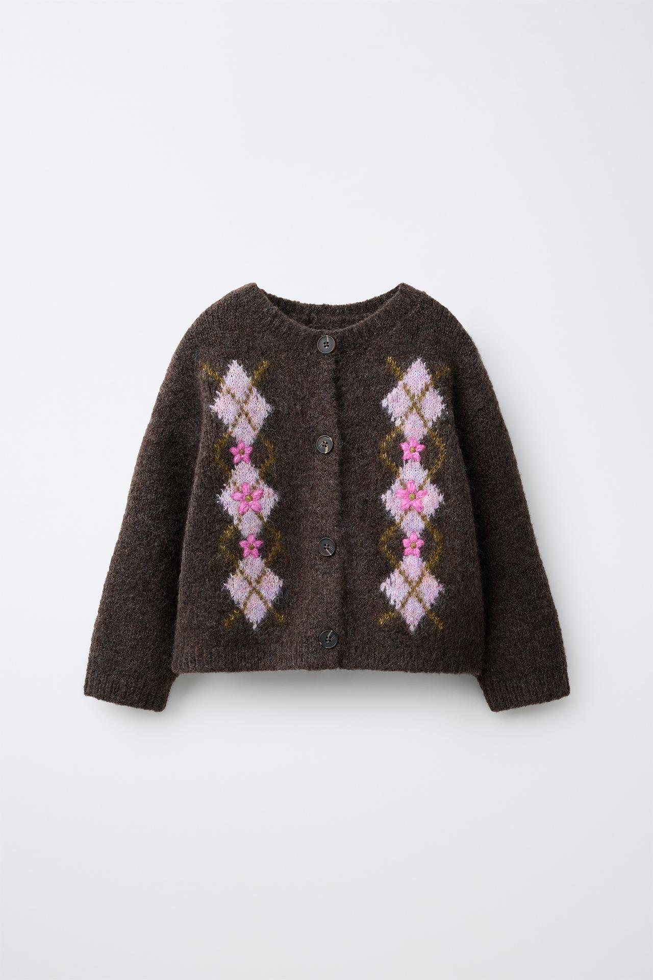 ARGYLE KNIT CARDIGAN — Brown