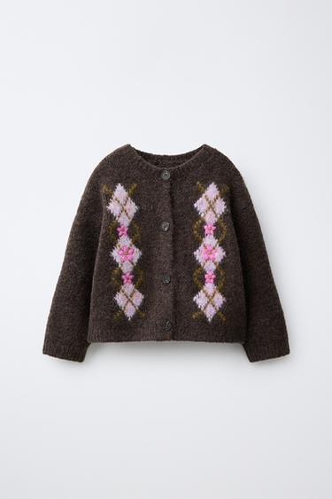 ARGYLE KNIT CARDIGAN — Brown 2