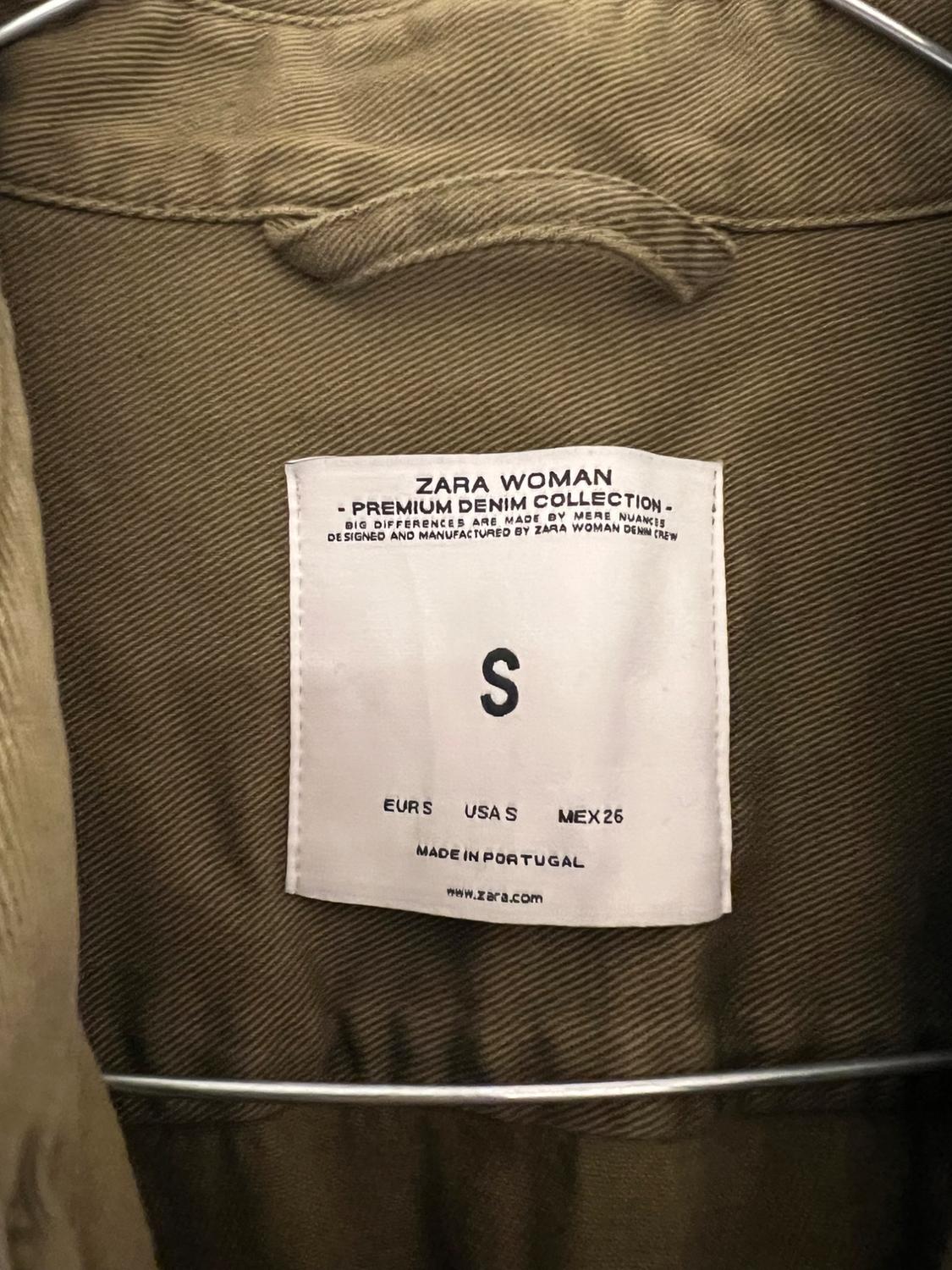 ZARA GREEN PAINT SPLATTER CHORE COAT DENIM ARTIST WORK JACKET WOMENS SMALL - Image 3