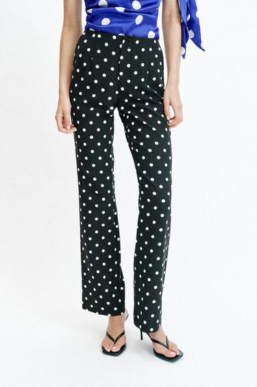 Zara POLKA DOT FLARE PANTS - Black / Ecru