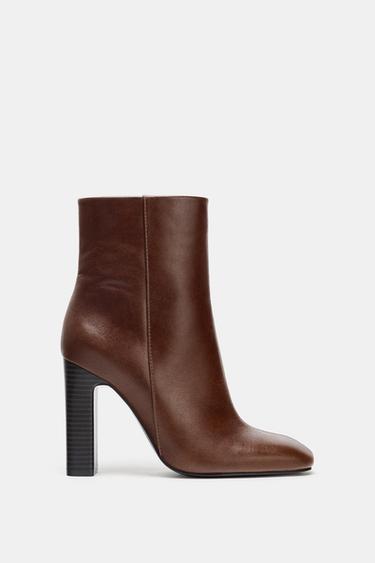 BOTÍN PIEL TACÓN ANCHO - Marrón de Zara