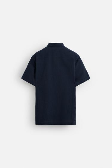 CHEMISE COTON - LIN - Bleu marine foncé de Zara - Image 7