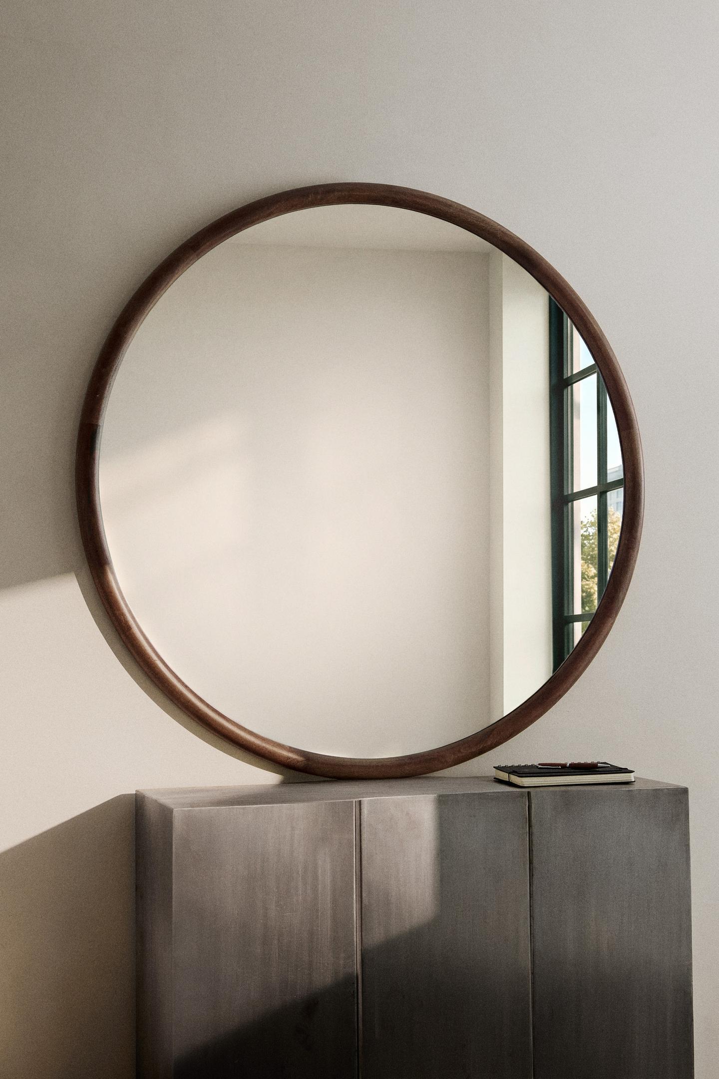 Zara Round Wooden Mirrored, цвет: Коричневый — фото 5