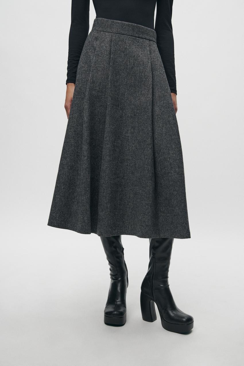 ZW COLLECTION WOOL BLEND MIDI SKIRT - Grey