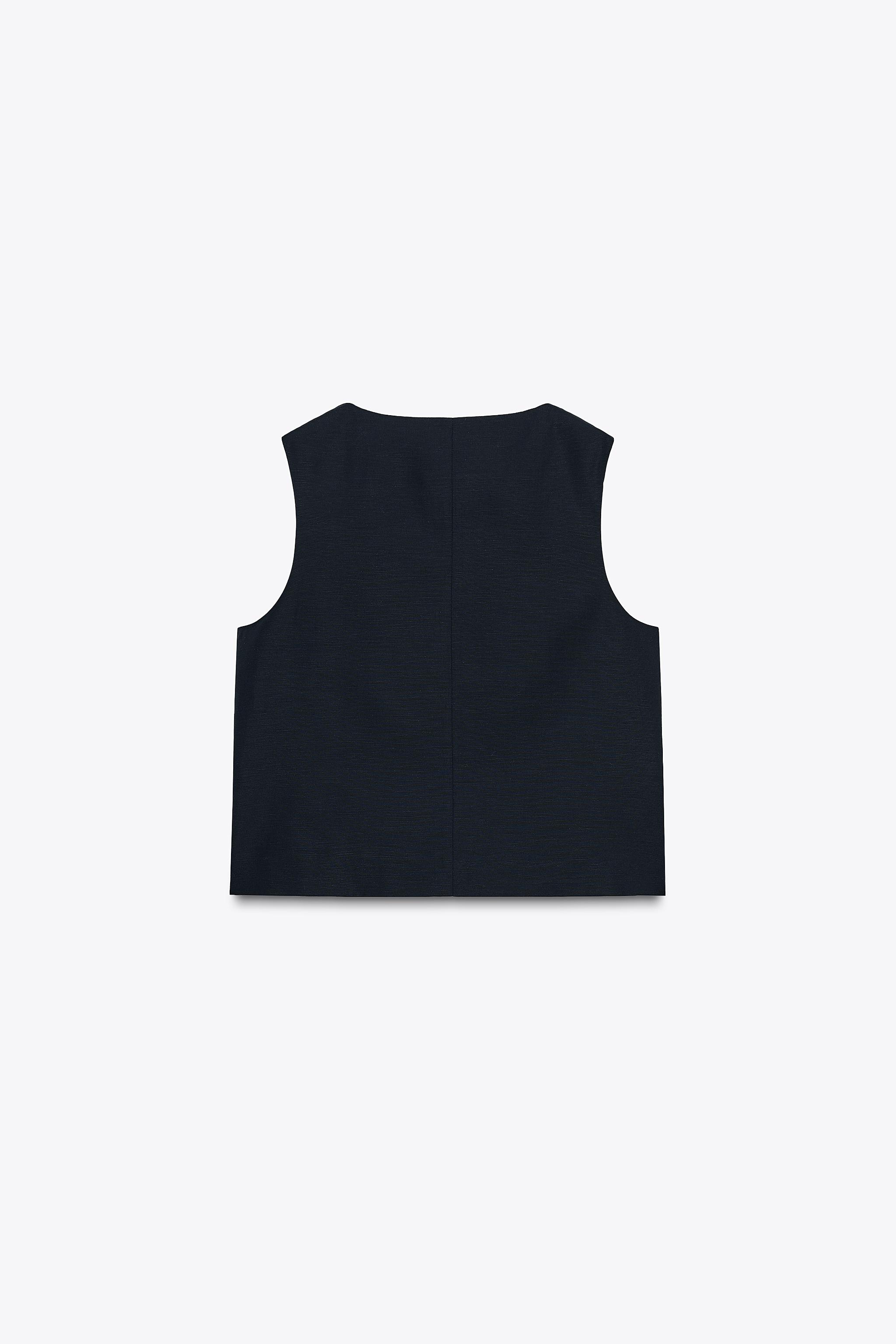 黒のダブルブレストノースリーブベスト ZW コレクション ダブルブレストベスト - ネイビーブルー | ZARA