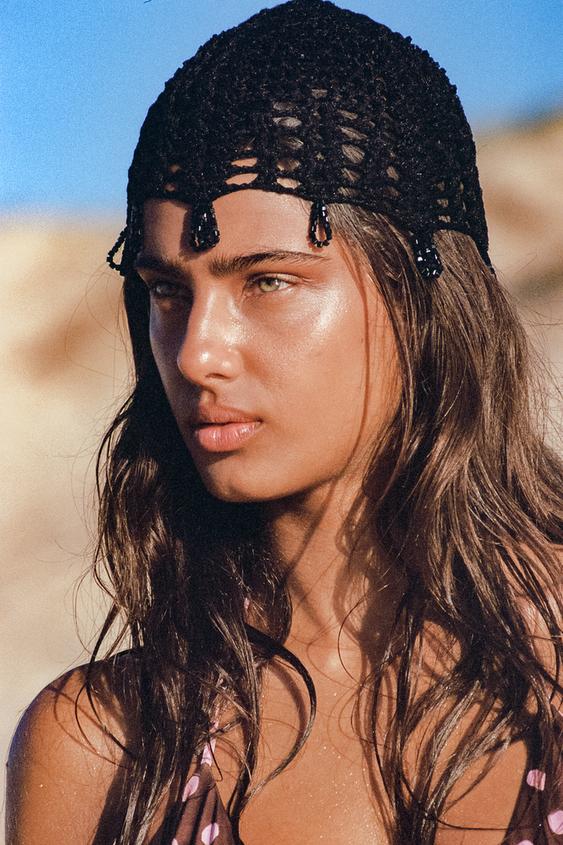 CROCHET BEANIE WITH BEADS - Black by Zara - Image 0