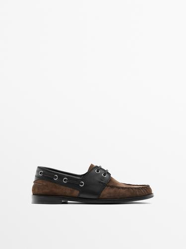 Zara Contrast leather deck shoes - Brown