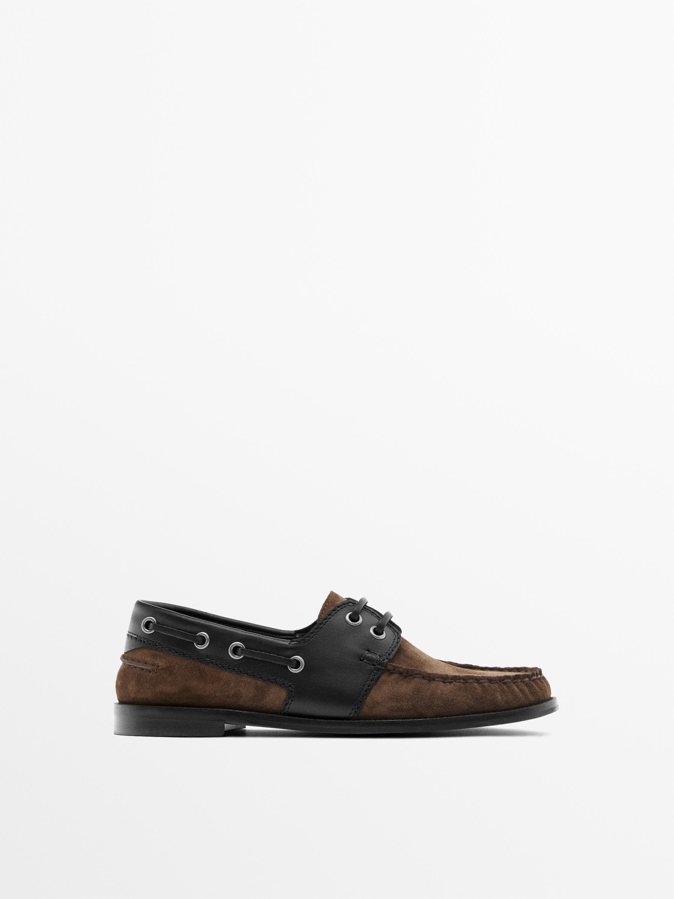 Contrast leather deck shoes