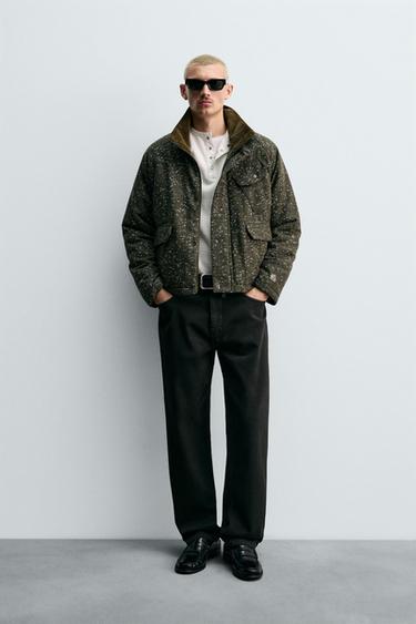 HERRINGBONE TEXTURED JACKET - Dark tan by Zara - Image 0