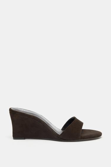 SUEDE WEDGE SANDALS - Brown by Zara