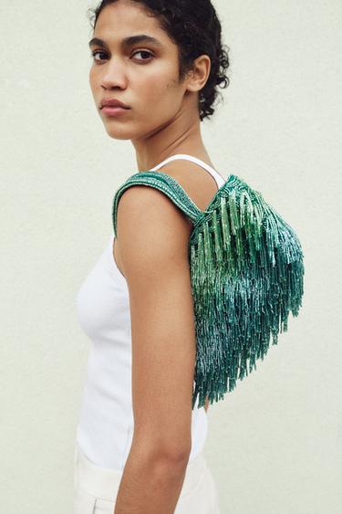 BAG WITH RHINESTONE FRINGING - Green by Zara - Image 2