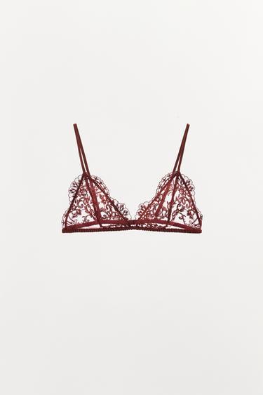BRALETTE TRIANGULAIRE EN DENTELLE BRODÉE - Rouge foncé de Zara - Image 2
