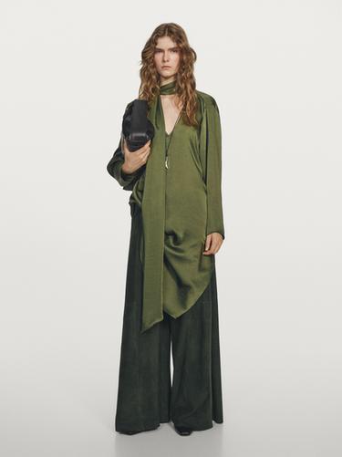 Zara Long V-neckline blouse with tie detail - STUDIO - Mint Green - Image 0