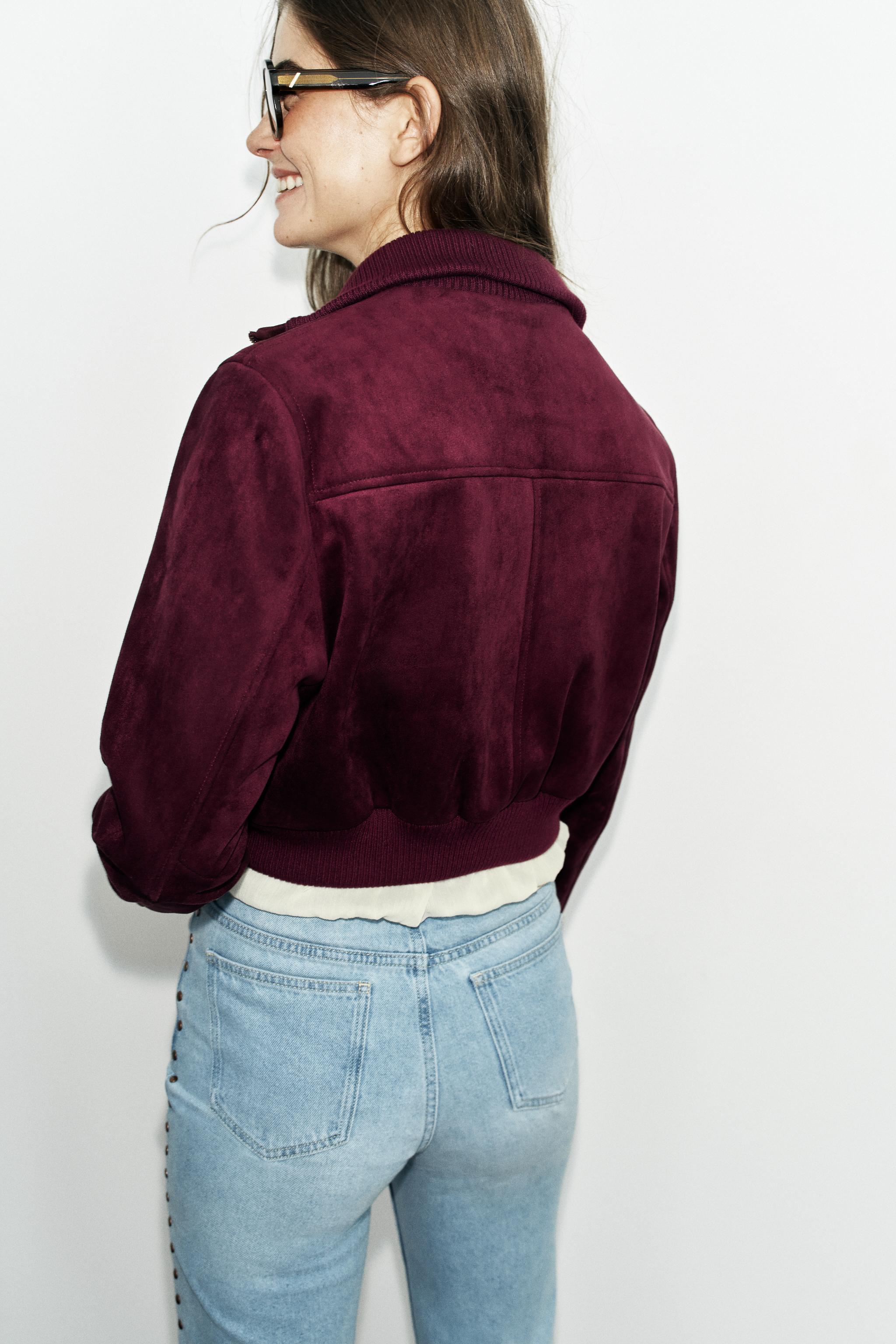 Женские куртки Zara FAUX SUEDE HIGH-NECK JACKET — фото 6