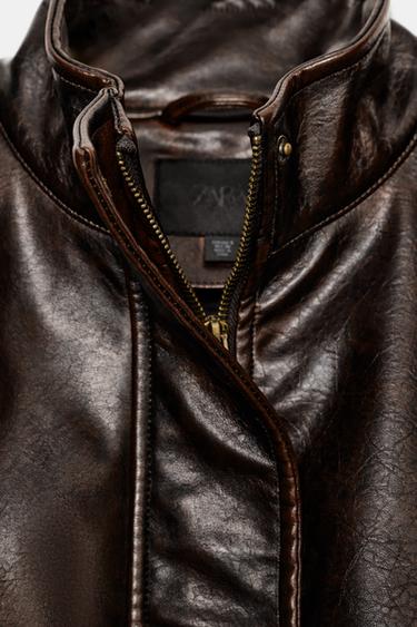 LEATHER EFFECT JACKET WITH STRAPS - Brown by Zara - Image 6