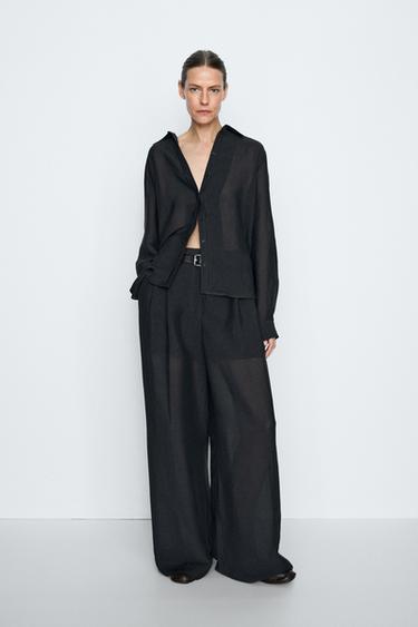 Zara STUDIO semi-sheer flowing shirt - Navy blue - Image 0