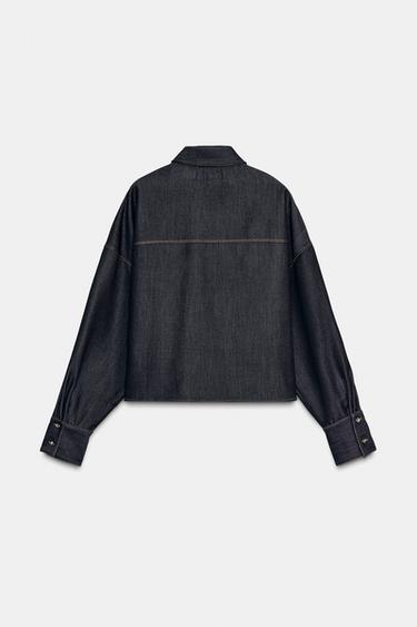 CHEMISE OVERSIZE SURPIQÛRES CONTRASTANTES - Noir de Zara - Image 6