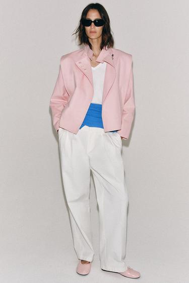 Zara LEATHER BALLET FLATS WITH BOW - Pink