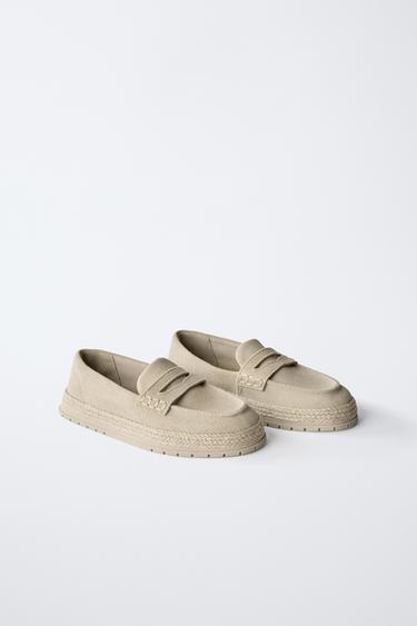 Zara SPLIT LEATHER SPORT LOAFERS - Sandy Brown
