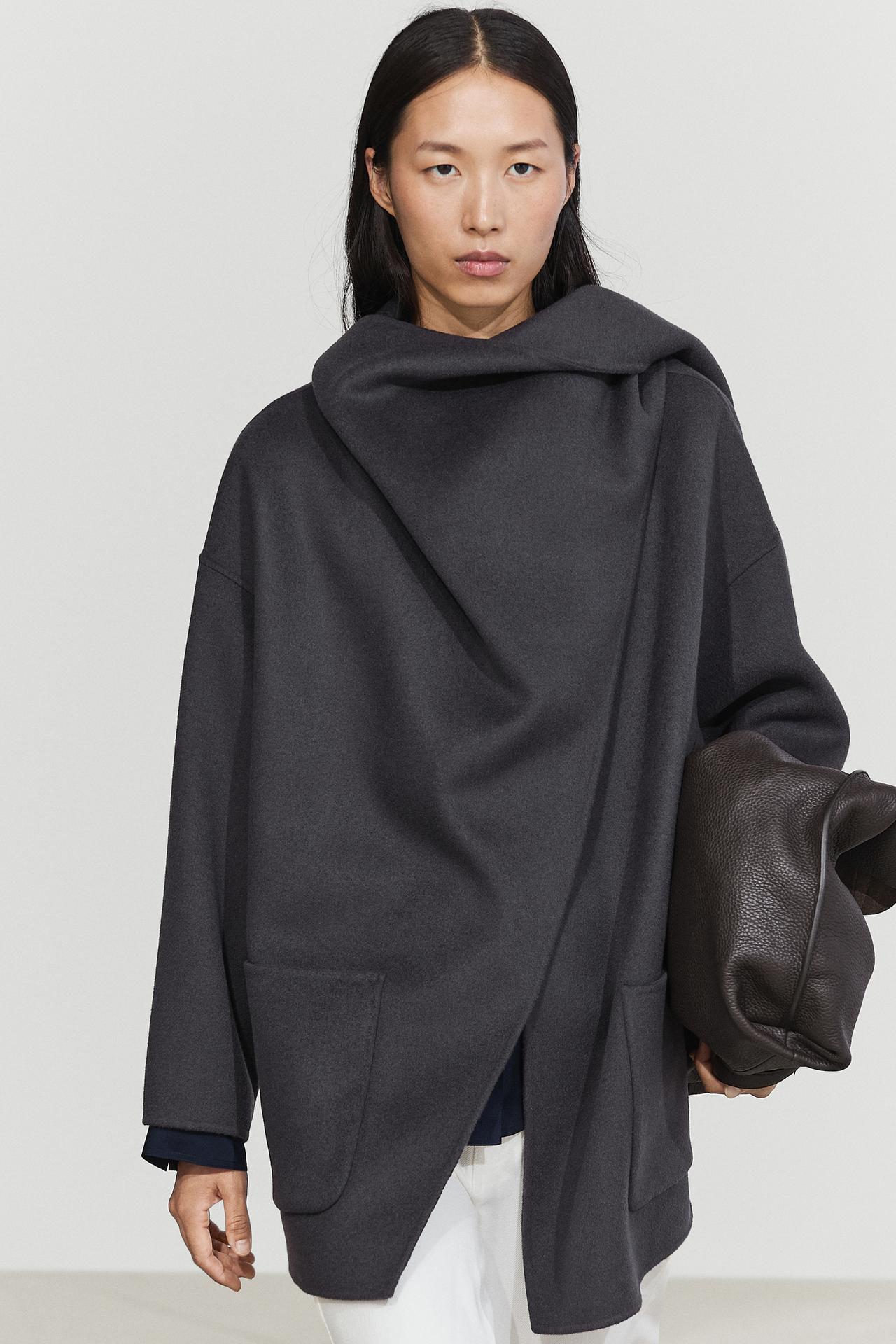 Mid-length coat with scarf detail — Mid-blue