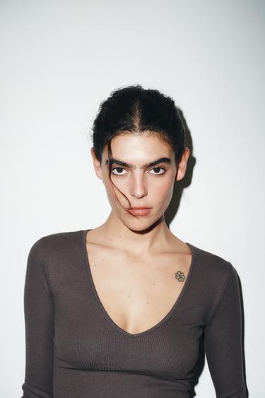 TOP CÔTELÉ MANCHES LONGUES - Marron de Zara - Image 1