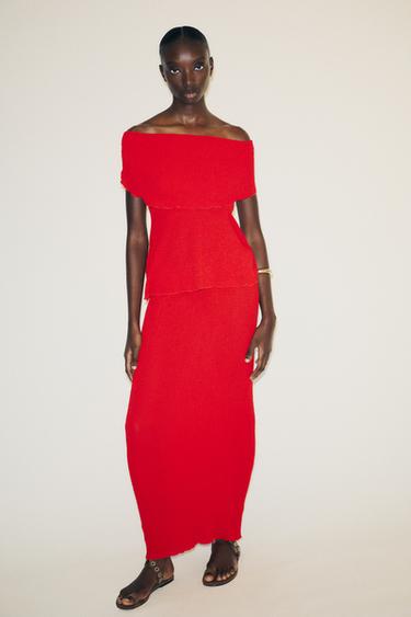 FALDA LARGA TEXTURA - Rojo fuerte de Zara